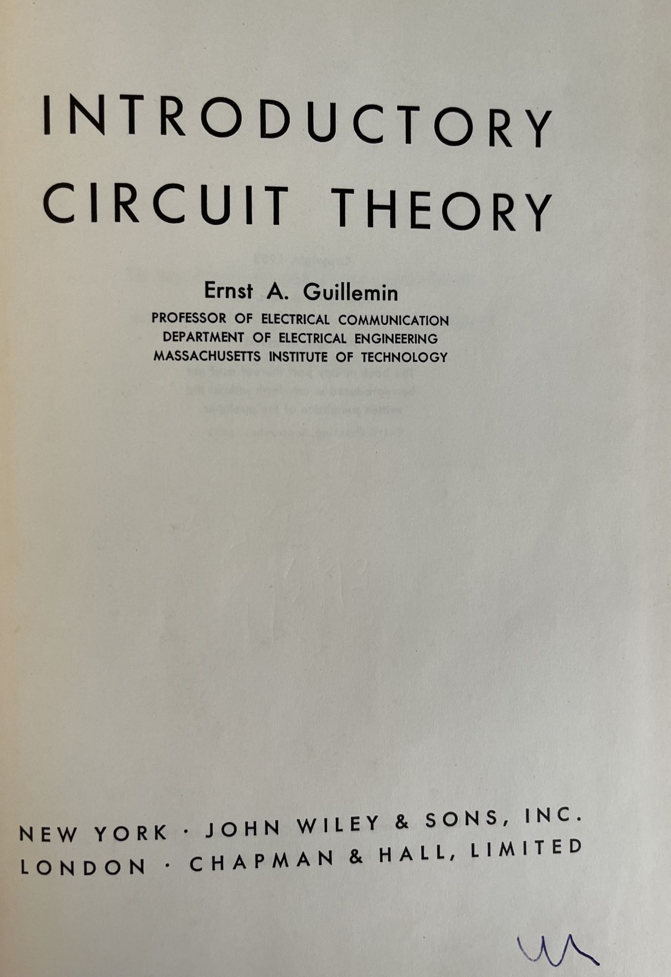 BIBLIO | Introductory Circuit Theory by Ernst A. Guillemin 