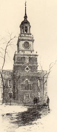 image of Fine Original 1922 Print of the Old State House in Philadelphia by O. R. Eggers