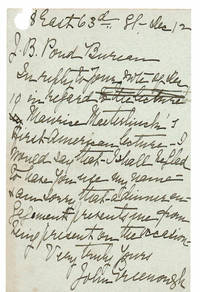 image of AUTOGRAPH LETTER TO JAMES B. POND OF THE POND LECTURE BUREAU SIGNED BY PRESIDENT OF THE AMERICAN GEOGRAPHICAL SOCIETY JOHN GREENOUGH.