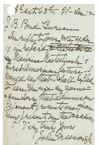 AUTOGRAPH LETTER TO JAMES B. POND OF THE POND LECTURE BUREAU SIGNED BY PRESIDENT OF THE AMERICAN GEOGRAPHICAL SOCIETY JOHN GREENOUGH. de Greenough, John. (1846-1934). President of the American Geographical Society 1916-1925, Honorary President  1925-1934 - [1919].