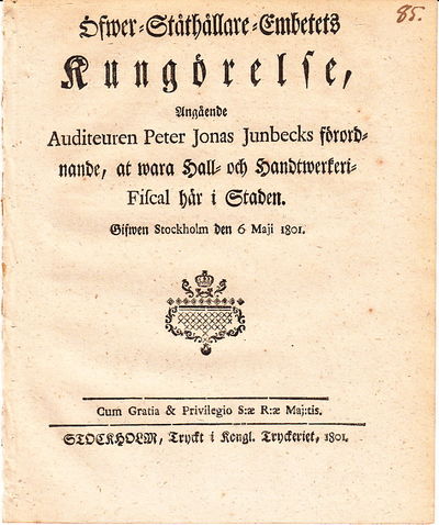 Öfwer-Ståthållare-Embetets Kungörelse, Angående…