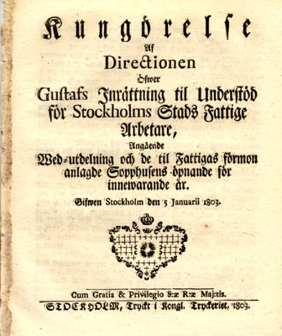Kungörelse af Directionen öfwer Gustafs…