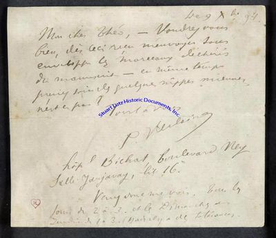 Paul Verlaine Handwrites A Letter Mentioning Manuscripts