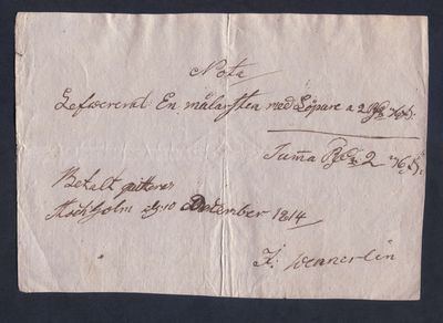[Kvittens för målarsten med löpare 1814]