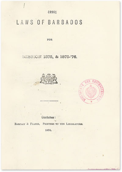 Laws of Barbados for Session 1875-1879, 1881-1882, 1889-1890. 5 vols