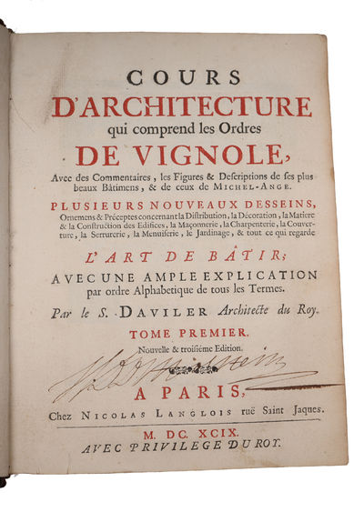 Cours d'architecture qui comprend les ordres de Vignole. Nouvelle & Troisieme Edition. 2 vols. (Title-page on vol. 2: Dictionnaire D'Architecture) - ["THE BEST WORK OF ITS KIND YET ISSUED"] (photo 6)