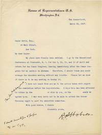 Congressman and Medal of Honor Winner Richmond Hobson Writes In Reference to the Peace Congress of 1907