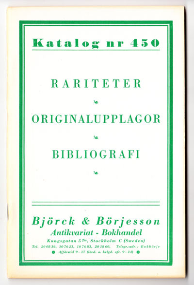 Björck & Börjesson. Katalog nr 450. Rariteter.…