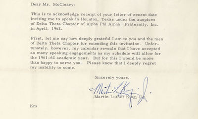 Martin Luther King Jr. Is Deeply Grateful for the Invitation, Early in the Civil Rights Movement, to Speak at Alpha Phi Alpha, His Old Fraternity and the First Founded by African American Students