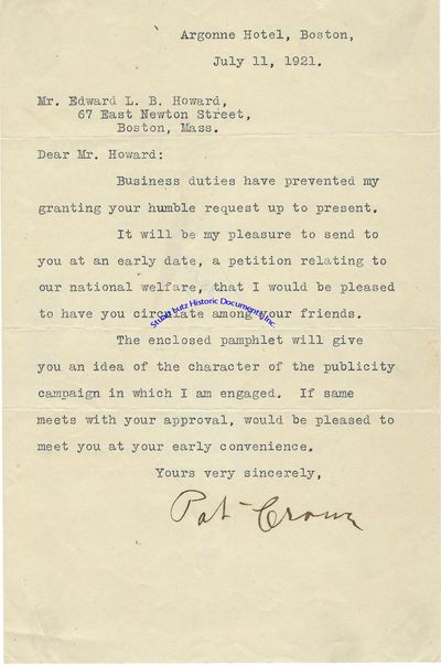 Typed Letter Signed By The Last Outlaw Pat Crowe