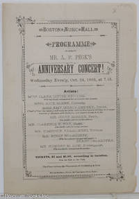cover of Boston Music Hall. Programme for Mr. A.P. Peck's Anniversary Concert! Wednesday Even'g, Oct. 24, 1883, at 7.45