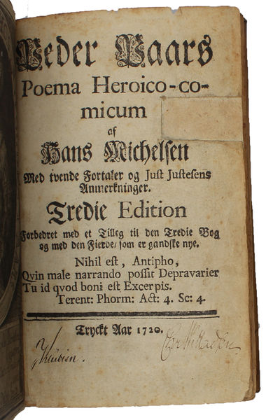 Peder Paars. Poeme Heroico-comicum af Hans Michelsen. Med tvende Fortaler og Just Justesens Anmerkninger. Tredie Edition. Forbedret med et Tillæg til den Tredie Bog og med den Fierde/ som er gandske nye. (photo 4)
