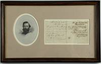 CIVIL WAR GENERAL J.E.B. STUART CLIPPED AUTOGRAPH ENDORSEMENT [with] ENGRAVING