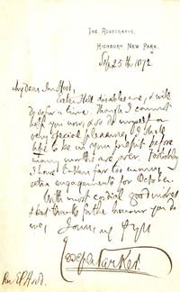 Autograph Letter signed to Rev Edwin Paxton HOOD (Joseph, 1830-1902, Congregationalist Divine)