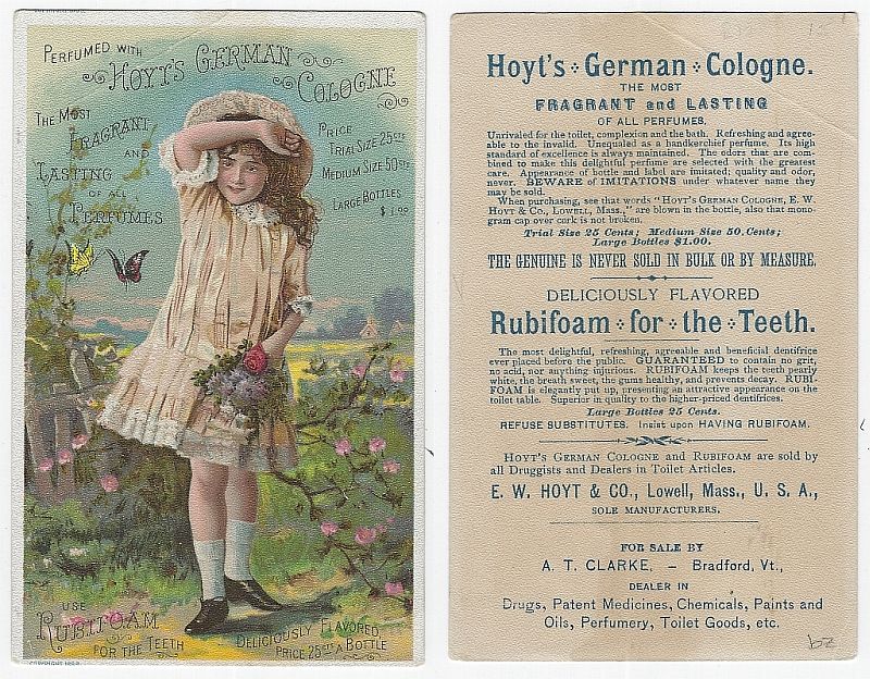 Advertisement - Victorian Trade Card Perfumed with Hoyt's German Cologne with Young Girl