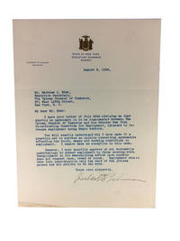 Typed Letter, Signed, Dated August 6, 1938. Sent to Matthew J. Eder, Executive Secretary, The Uptown Chamber of Commerce, New York by Lehman, Herbert H., Governor of New York - 1938