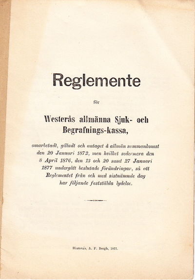 Reglemente för Westerås allmänna Sjuk- och…
