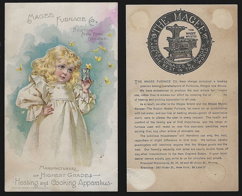 Advertisement - Victorian Trade Card for Magee Furnace with Lovely Young Girl and Butterflies