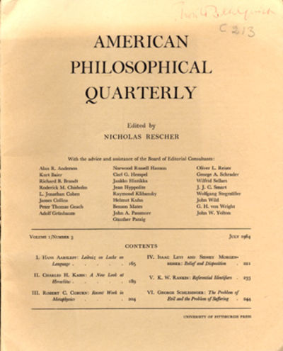 American Philosophical Quarterly. Volume 1.…