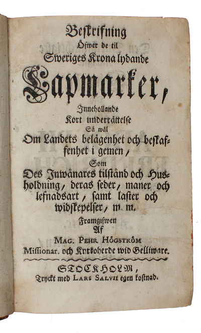Beskrifning öfwer de til Sweriges Krona lydande Lapmarker (+) Resa genom Wäster-Norrland til Åsehle Lappmark, anstäld uti julii månad 1741.  - [EARLY DESCRIPTIONS OF LAPLAND] (photo 2)