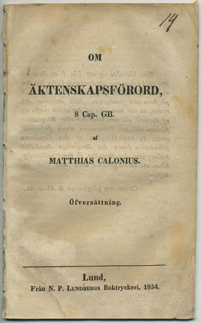 Om äktenskapsförord, 8 cap. GB. Öfversättning.