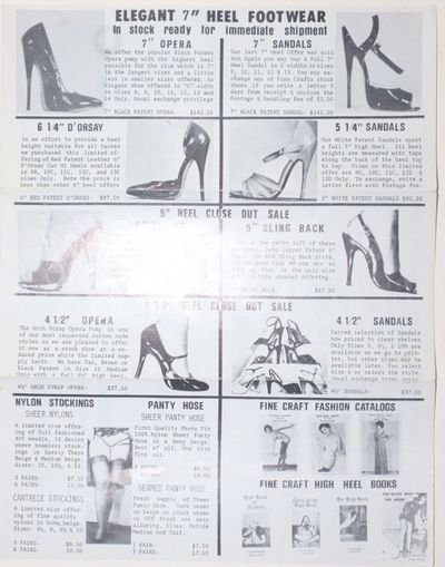 Transvestite High Heel and Other Fashion Wares Catalogue from Fine Craft, Inc., Circa 1970