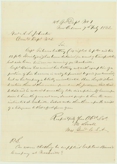 A Day After Grant's Capture of Fort Henry, Confederate General Lovell Weakens New Orleans in a Futile Attempt to Shore Up Fort Donelson