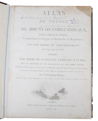 Voyage... envoye a la Recherce de la Perouse. 2 tomes + atlas. - [GIFT-COPY, BY ORDER OF NAPOLEON] (photo 2)