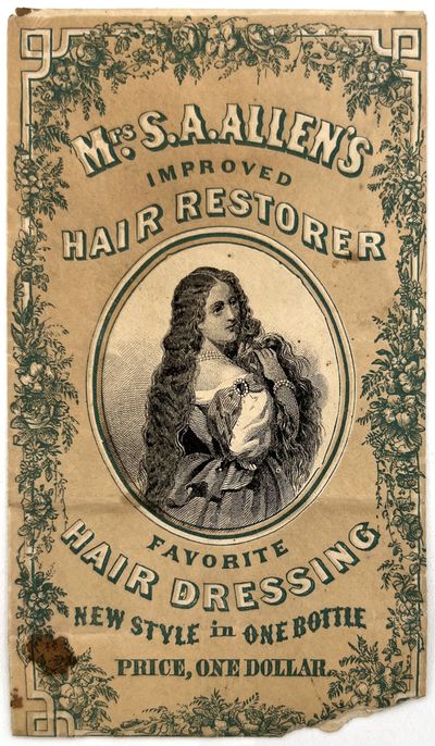Perfumed Sachet Advertising Mrs. S.A. Allen's Improved New Style Hair Restorer