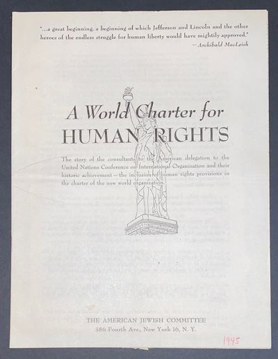 New York: American Jewish Committee, 1945. staplebound pamphlet, 8.5x11 inches; mailing address and ...