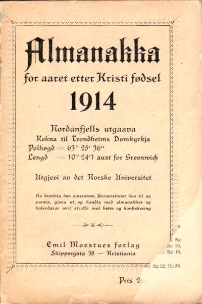 Almanakka for aaret etter Kristi fødsel 1914.…