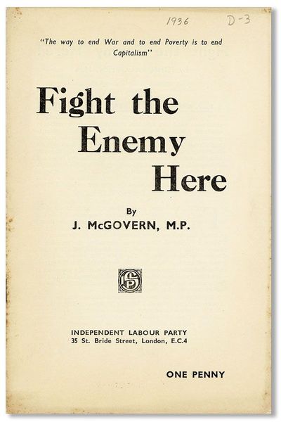 London: Independent Labour Party, . First Edition. Octavo (21.5cm.); staplebound self-wrappers; 7pp....