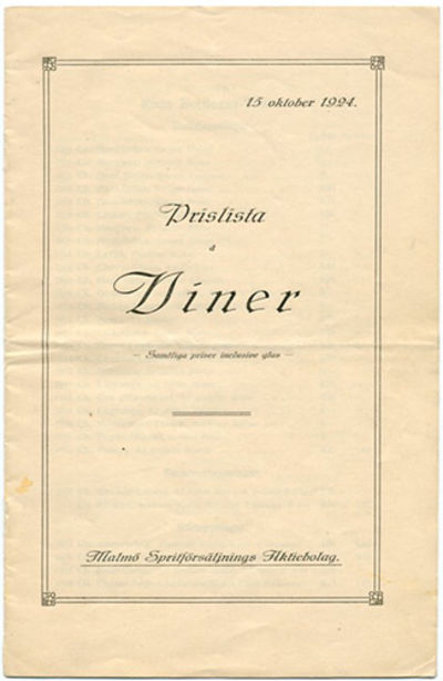 Prislista å viner. 15 oktober 1924. Samtliga…