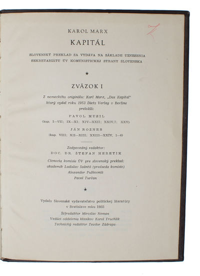 Kapitál. Kritika politickej ekonómie. 3 vols. - [FIRST SLOVAKIAN TRANSLATION OF 'DAS KAPITAL'] (photo 6)