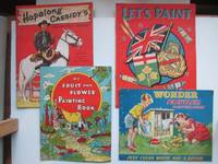 image of Hopalong Cassidy's painting book, with, Let's paint shields, flags and badges, with, My fruit and flower painting book, with, Wonder paintless painting book. 4 unused booklets