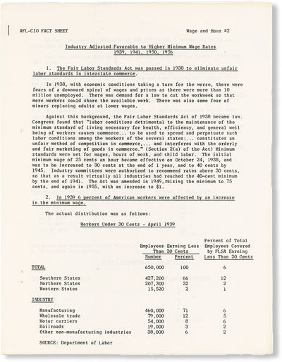 Industry Adjusted Favorable to Higher Minimum Wage Rates, 1939, 1941, 1950, 1956 [drop title]