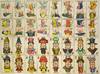 Sheet of Metamorphics: 16 fold-over caricatures on top and 16 images of men and women back to back on bottom half. Each with playing cards in upper left and lower right corners