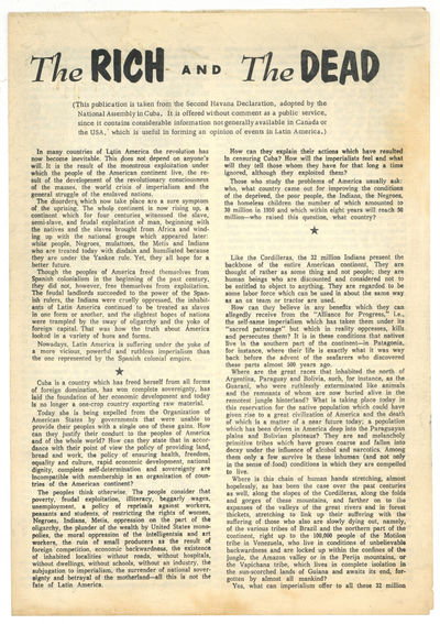 [Cover Title]: The Rich and The Dead. (This publication is taken from the Second Havana Declaration, adopted by the National Assembly in Cuba... .)
