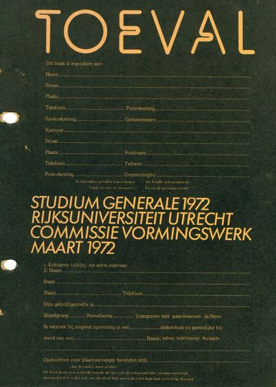 Toeval: Studium Generale 1972, Rijksuniversiteit Utrecht