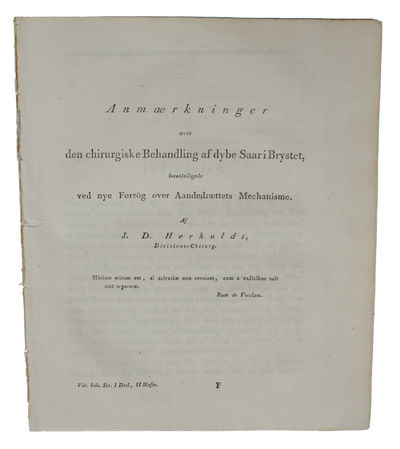 Anmærkninger over den chirurgiske Behandling af dybe Saar i Brystet, foranledigede ved nye Forsög over Aandedrættets Mechanisme. (In: "Det Kongelige Danske Videnskabers-Selskabs Skrifter, første bind"). (photo 2)