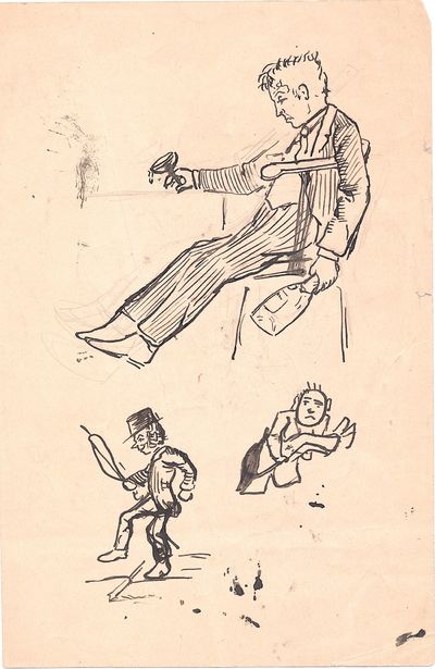 Sketch sheet of six drawings, unsigned 2pp on one 8vo sheet, undated
