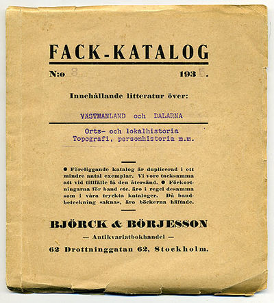 Björck & Börjesson. Fack-katalog 3. Innehållande…
