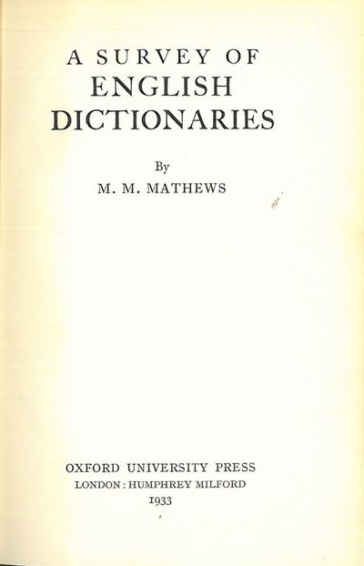 A Survey of English Dictionaries.