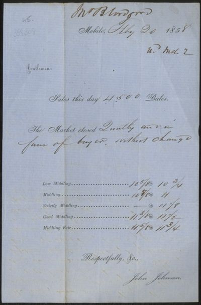 Market Report, Bill of Sale