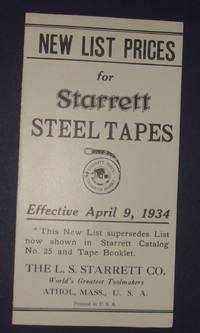 L.S. Starrett Co. Athol, Massachusetts Steel Tape Price List April 9. 1934