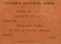 Original Matriculation Card for the Faculty of Arts - Class of Practical Anatomy.
