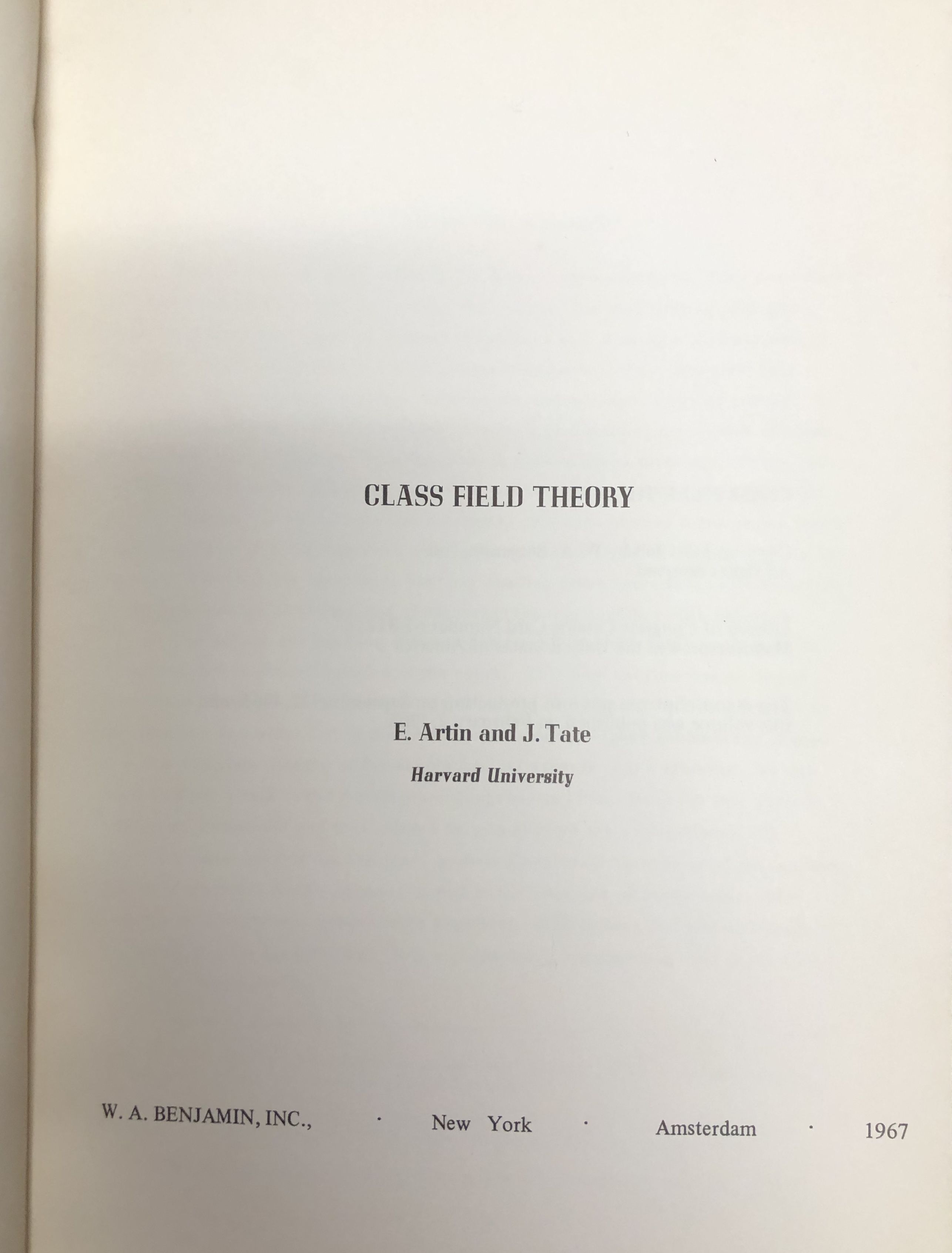 Class Field Theory E. Artin J. Tate