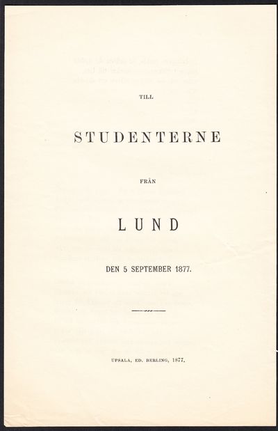 Till studenterne från Lund den 5 september 1877.