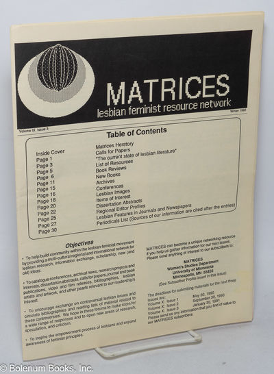 Matrices: Lesbian Feminist Resources and Research Network; Volume 9, Issue 3, Winter 1990