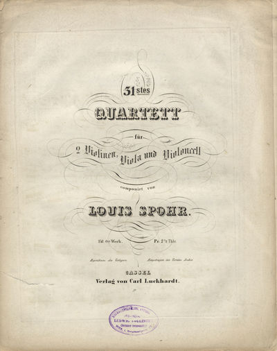 Cassel: Carl Luckhardt , 1849. Folio. Disbound. Violino I: (title), 2-15, (blank) pp.; Violino II: 1...